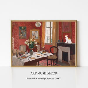 Matisse Red Studio Kunstdruck: Vintage Katze, Hausdekor