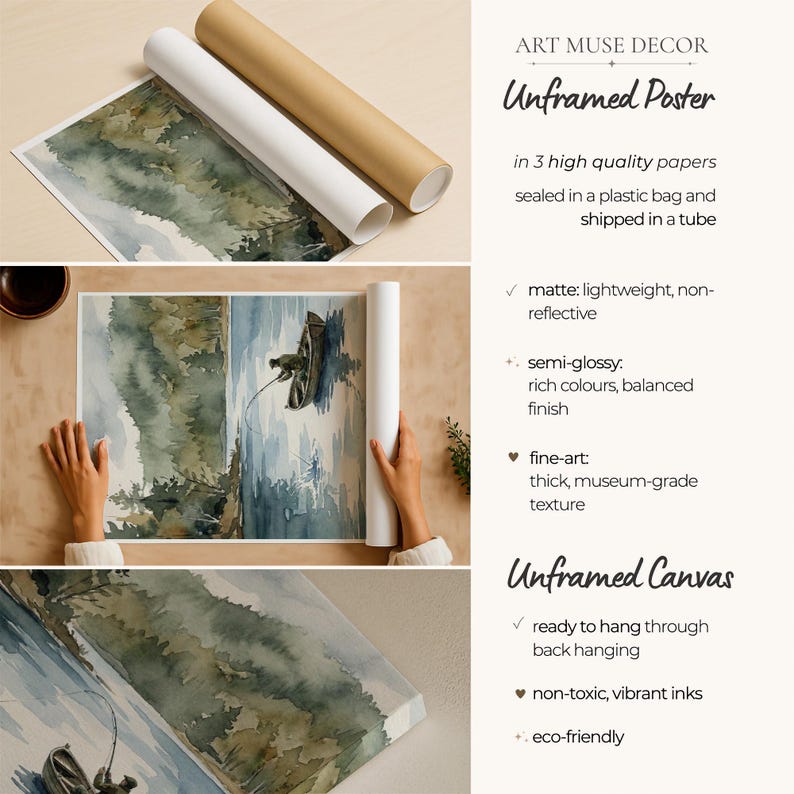 Rustic Fisherman Painting: Vintage Lake Cabin Print, Hunting Wall Art image 3