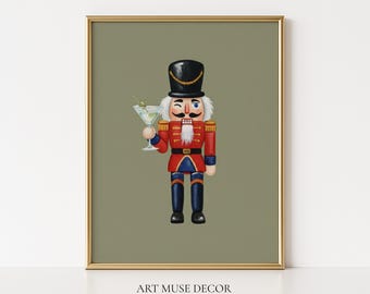 Nutcracker & Martini Print: Festive Wall Art, Nostalgic Christmas Decor