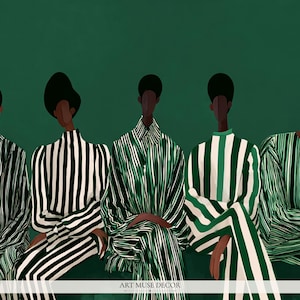 Modern Afrocentric Wall Art: Friends Black Painting, African Home Decor 画像 2