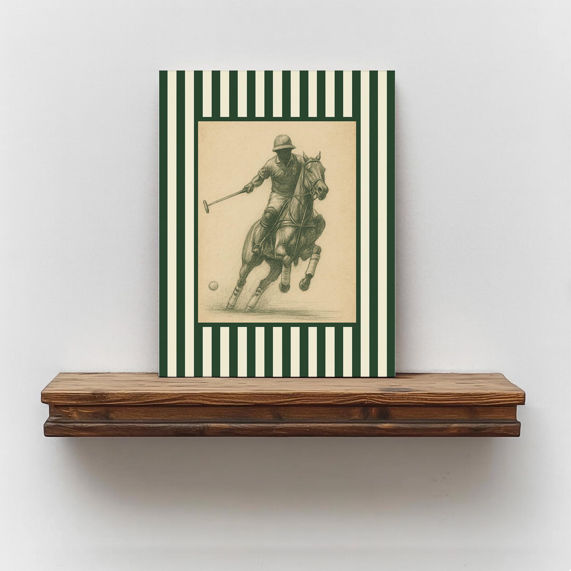 Vintage Polo Rider Art Print: Equestrian Green Stripe Decor - Etsy