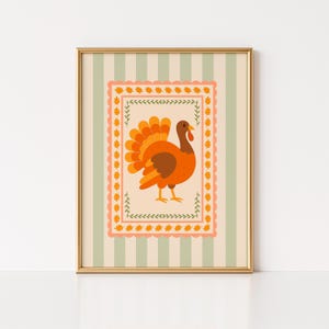 Turkey Thanksgiving Theme Art Print, Farmhouse Fall Wall Art, Cottagecore Autumn Gallery Wall, Fall Harvest Kitchen Decor, Holiday Gift