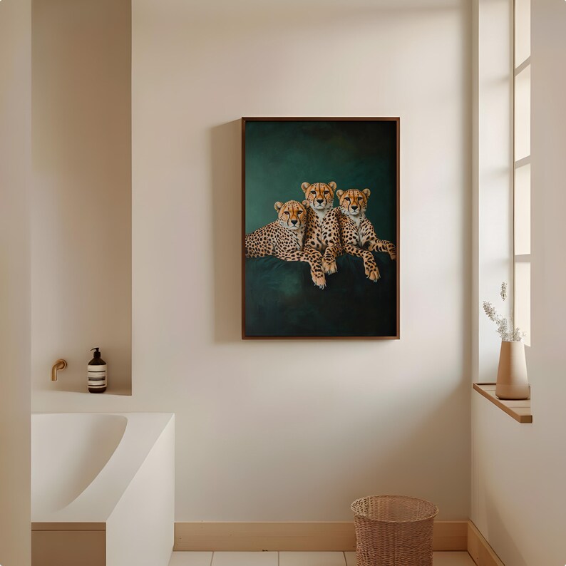 Smaragdgrüner Print Gepard: Minimalistisches Dschungeltier Poster, elegante Großkatzen Wandkunst Bild 12