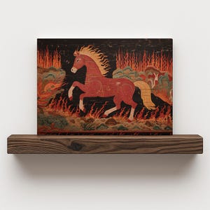 Antique Fire Horse Painting: Vintage Chinese Zodiac Print, Primitive Equestrian Decor bild 10