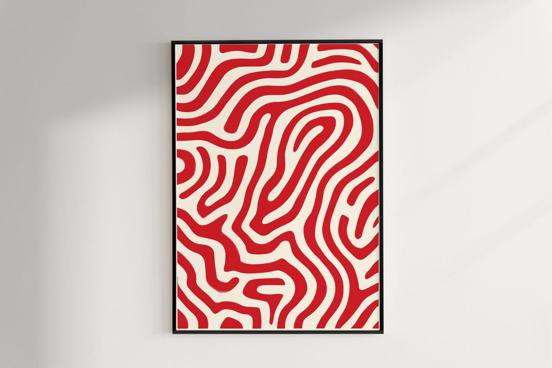 Wavy Red Lines Abstract Art Print: Modern Wall Decor (digital Download ...