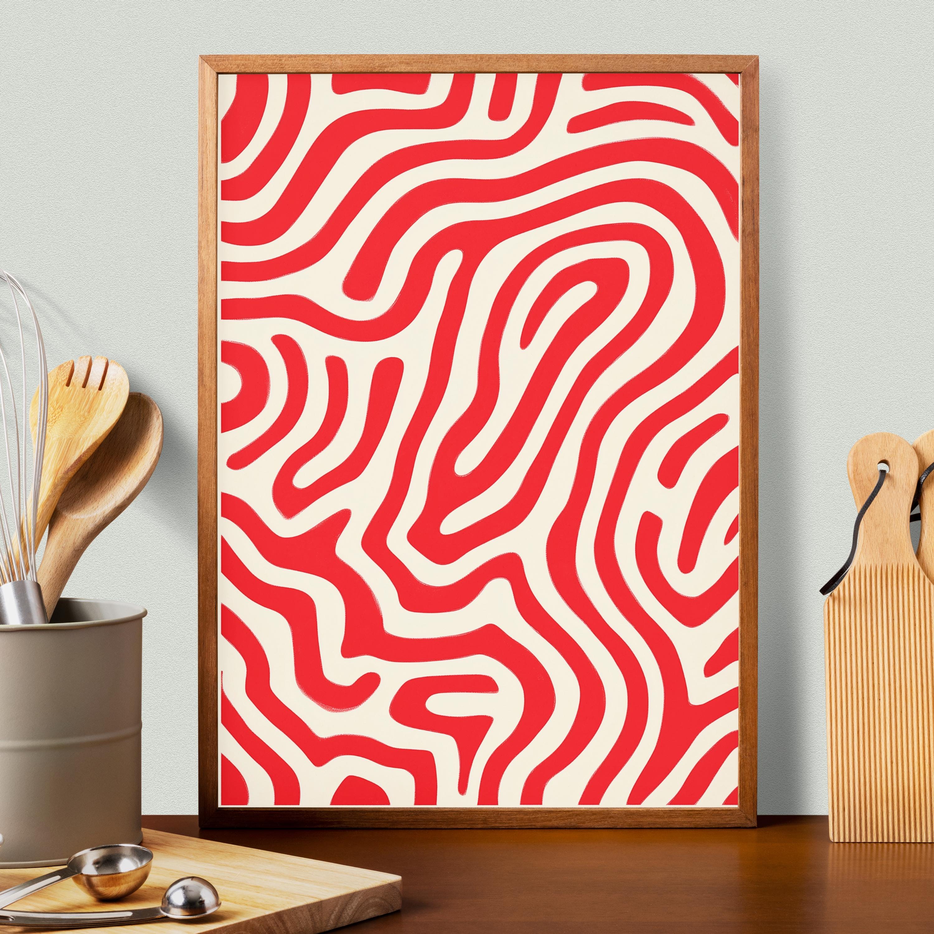 Wavy Red Lines Abstract Art Print: Modern Wall Decor (digital Download ...