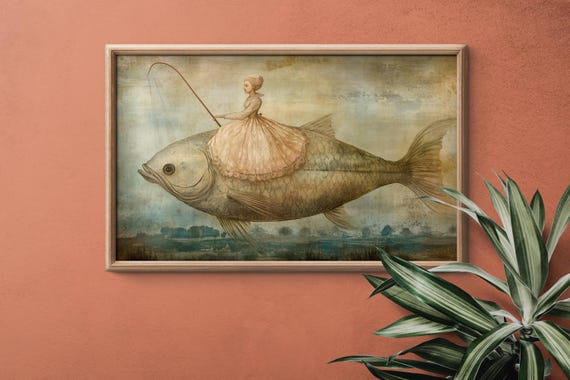 Renaissance Wall Art | Woman Riding Fish | Hieronymus Bosch Style | Digital Download | Printable Art
