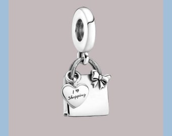 Shopping bag dangle Charm Sterling Silver 925 fits in bracelets pendant Bracelet ,for girl women a Easter day gift