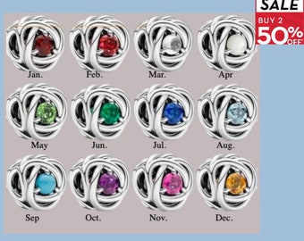 Pandora Geburtsstein-Charms für Bettelarmband, S925 Sterling SilberEwigkeits-Kreis-Charm, Perlen-Charms, Edelstein-Kristall-Charm-Geschenk für Sie