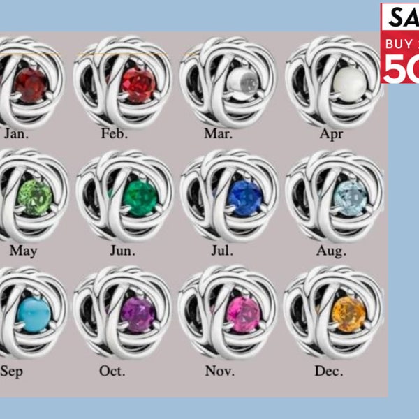 Pandora Birthstone Charms For Charm Bracelet, S925 Sterling SilverEternity Circle Charm, Beads Charms, Gemstone Crystal Charm Gift For Her