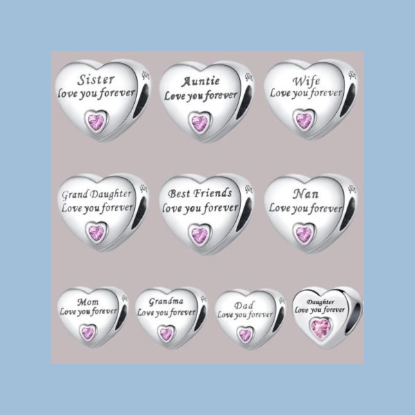 S925 sterling silver, family love mum sister daughter niece wife nan grandma heart love you forever charms Fit pandora Bracelets gift