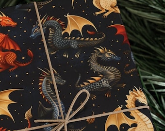 Medieval Dragons Gift Wrapping Paper - Themed Gift Wrap - Magical Fantasy Design, Perfect for Dungeons & Dragons Fans and Enthusiasts