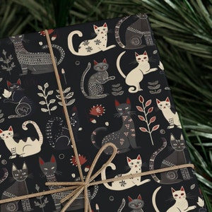 Scandinavian Cats Gift Wrapping Paper - Cat Gift Wrap- Perfect for Cat Lovers, Featuring Playful and Cute Cat Designs for All Occasions