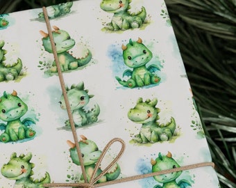 Baby Dragon Wrapping Paper- Baby Shower Gift Wrap - Whimsical Baby Dragon Gift Wrap for Baby Showers, First Birthdays & Kids' Events