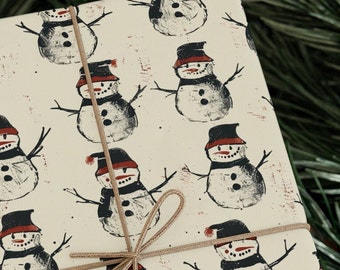 Festive Snowman Ink Block Christmas Wrapping Paper - Holiday Gift Wrap for Winter