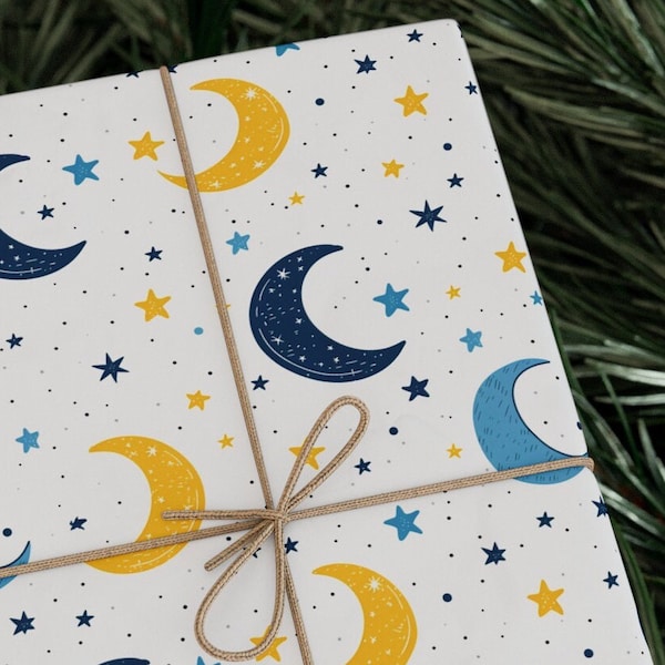 Eid Wrapping Paper - Muslim Baby Shower Wrapping Paper - Crescent Moon Design Gift Wrap for Kids Birthdays & Celebrations