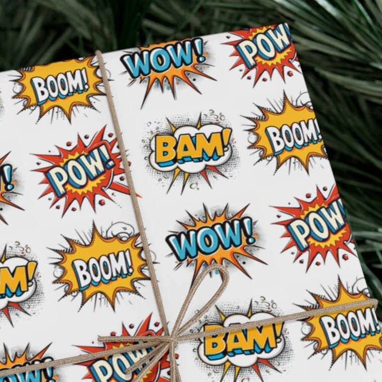 Comic Book Wrapping Paper Themed Gift Wrap Retro Sound Gift Wrap