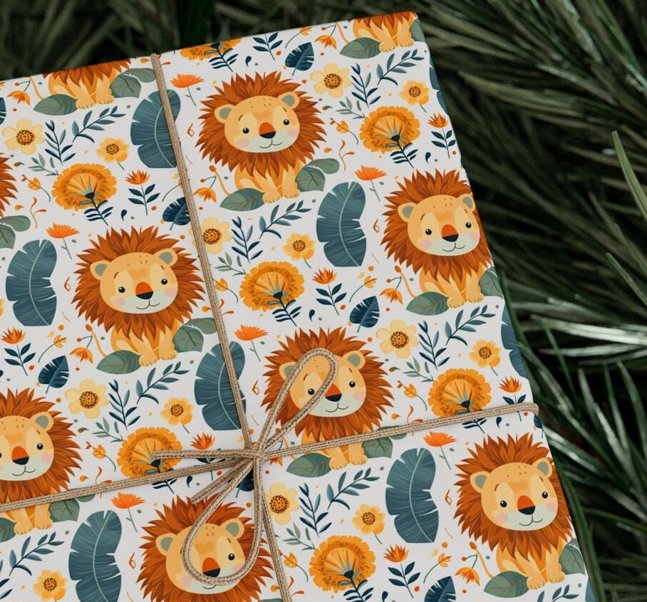 Cute Baby Lion Wrapping Paper Ideal for Toddler Birthday, 1st Birthday, Baby Shower, Christmas