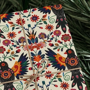 Mexican Folk Art Wrapping Paper - Traditional Bird & Floral Design, Perfect for Birthdays, Weddings, Holidays and Cultural Events