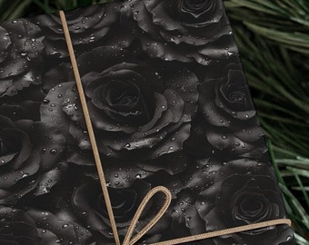 Black Roses Bouquet Wrapping Paper - Love Romance Wrapping Paper - Gothic Love Gift Wrap for Weddings, Anniversaries & Valentine's