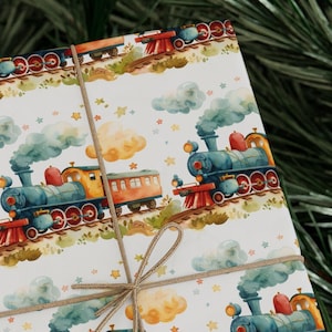 Train & Railroad Wrapping Paper - Baby Shower Gift Wrap - Kids' Gift Wrap - Fun for Gender Neutral Birthdays and Christmas