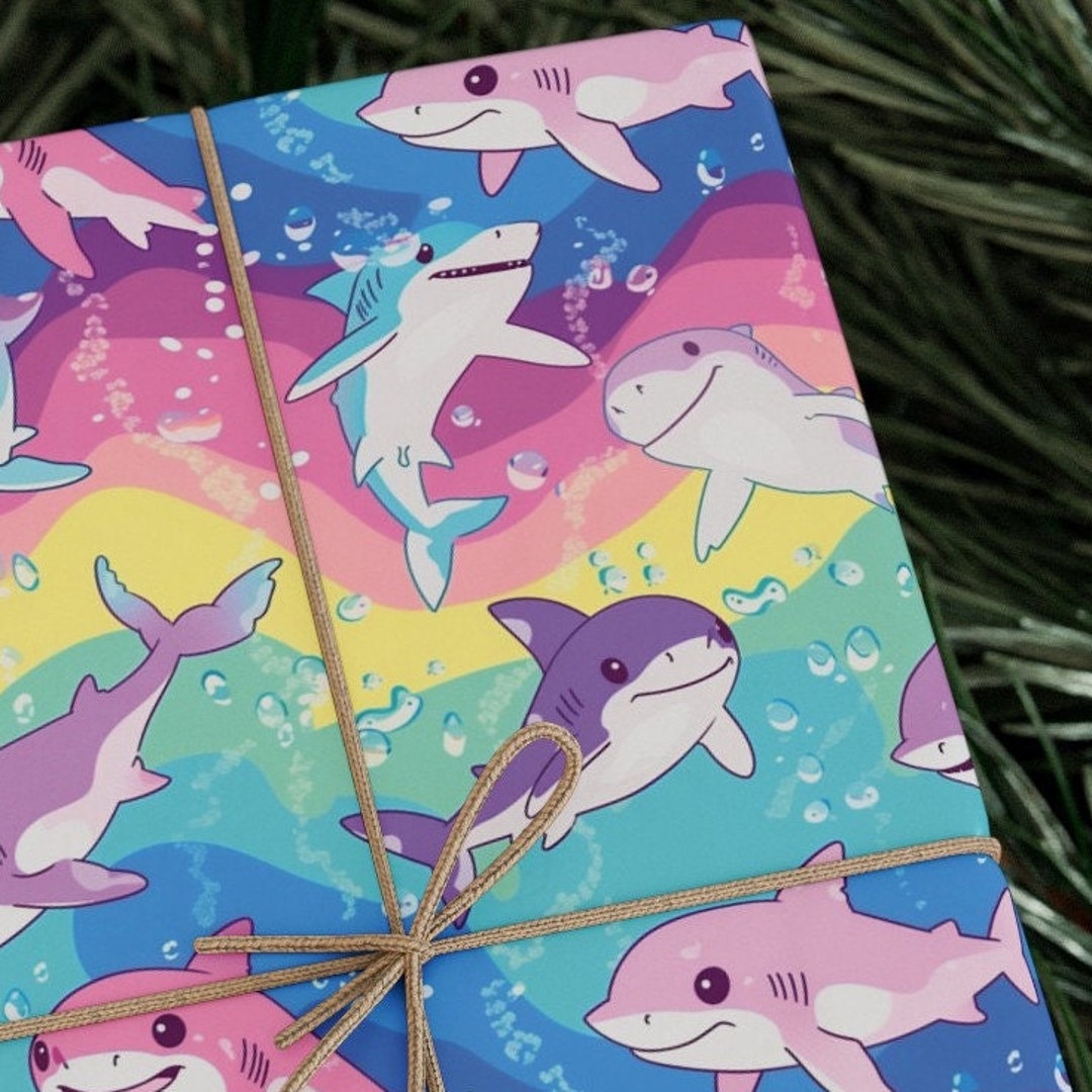 Rainbow Shark Wrapping Paper Kids' Gift Wrap Kids' Sharks Gift Wrap ...