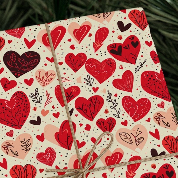 Love Gift Wrapping Paper, Hearts Wrapping Paper Romantic Fun Premium Gift Wrap Anniversary Gift Valentine Gift Wrap Paper Whimsy Unique
