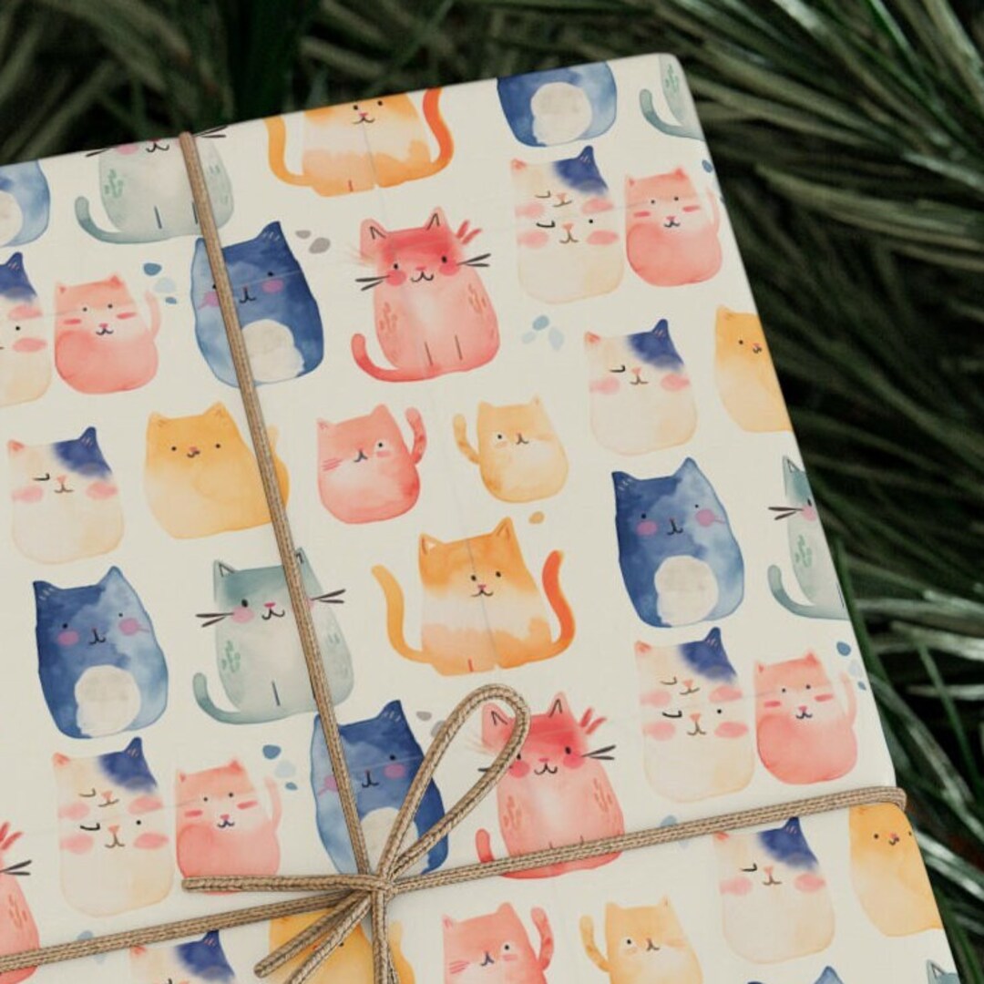 Colorful Watercolor Cats Wrapping Paper Cat Wrapping Paper Pet Gift