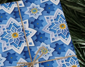 Islamic Star Gift Wrapping Paper | Arabic Pattern Birthday | Blue White Luxury Gift Paper Wedding Housewarming Aesthetic Premium Gift Paper