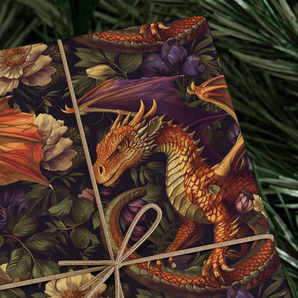 Mythical Dragon Wrapping Paper- Dragon & Fantasy Wrapping Paper - Magical Creature Gift Wrap for Fans of Mythology and Adventure