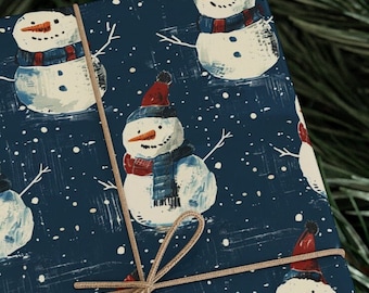 Festive Snowman Ink Block Christmas Wrapping Paper - Holiday Gift Wrap for Winter