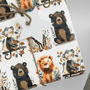 Baby Safari Wrapping Paper - Jungle Animals Gift Wrap for Baby Showers, Birthdays & More