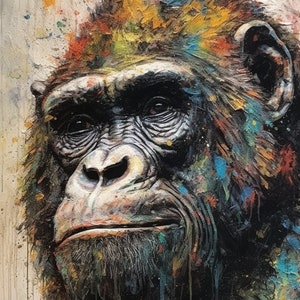 Punk Gorilla wall art gift decor - PNG images - Portrait - Graffiti - canvas - aquarell - wallart - pngs