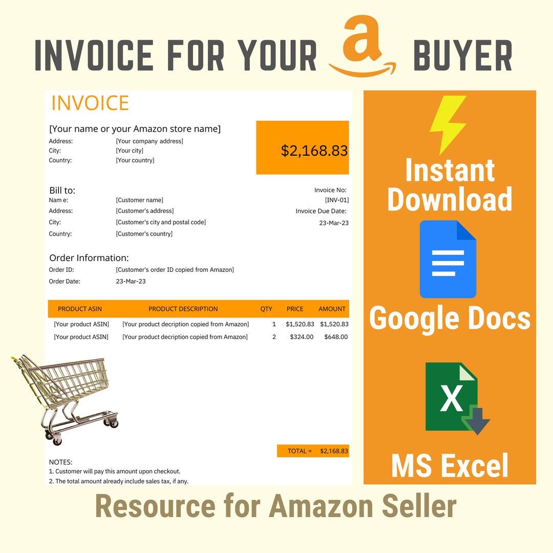 Amazon Invoice Template Etsy Amazon Invoice Template Etsy