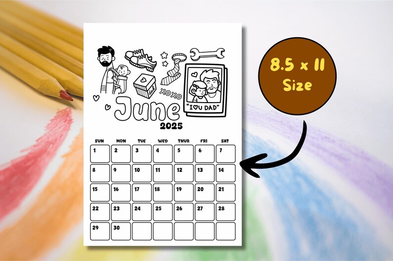 2025 Printable Coloring Calendar, Cute Kids Calendar 2025, Wall