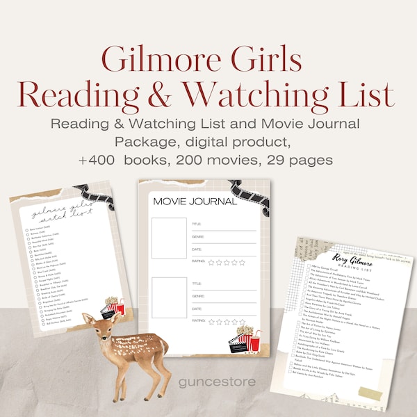 Rory Gilmore Reading Challenge | Printable Book List | Gilmore Girls Watching List | Printable Movie Journal