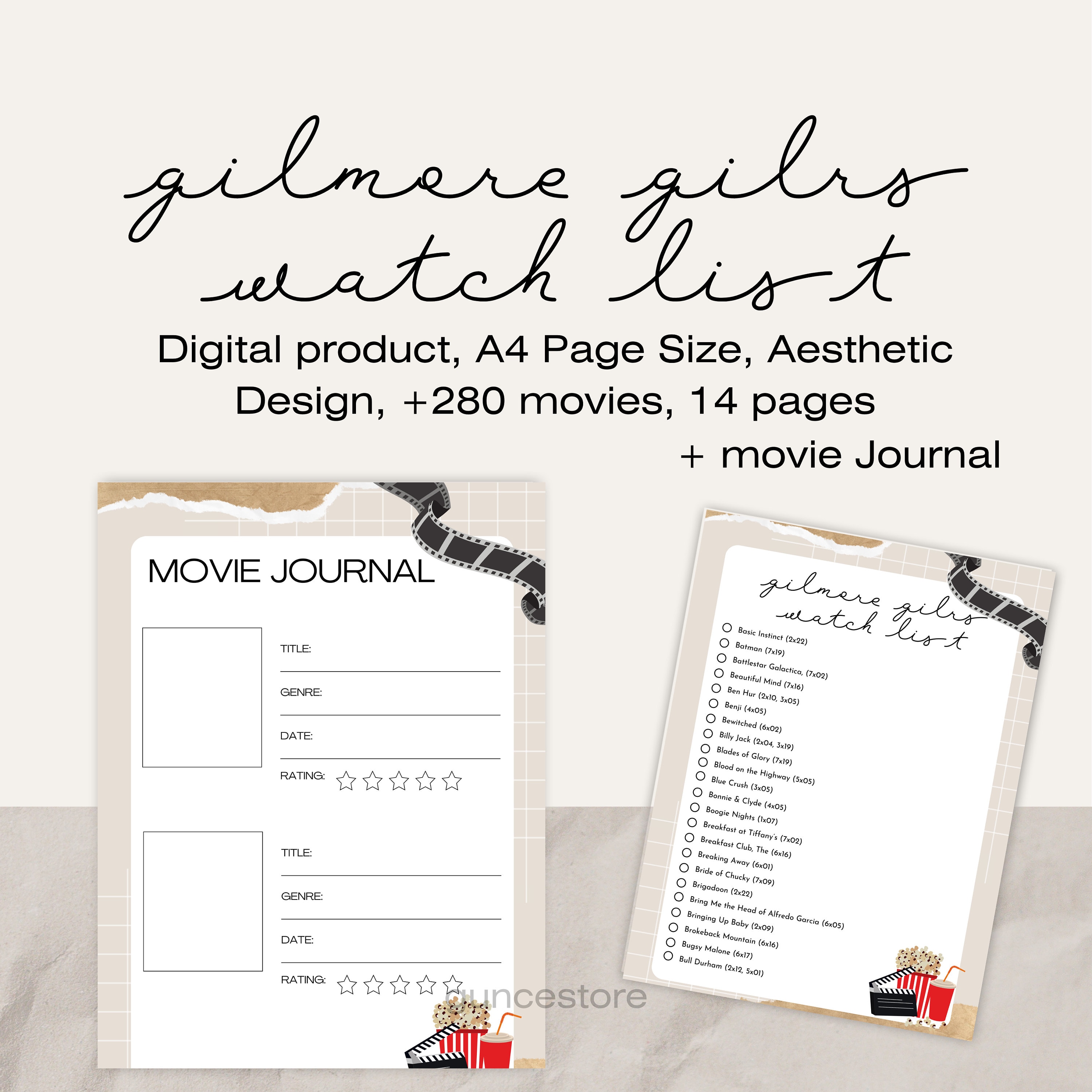 Gilmore Girls Watching Challenge List Printable Movie List Movie  Journal Movie Planner Rory Gilmore Watch List Digital Journal