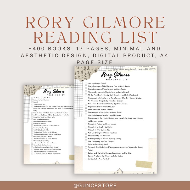 Rory Gilmore Reading Challenge Printable List | Gilmore Girls Inspired ...