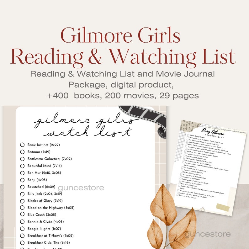 Rory Gilmore Reading Challenge Printable Book List Gilmore Girls Watching List Printable Movie