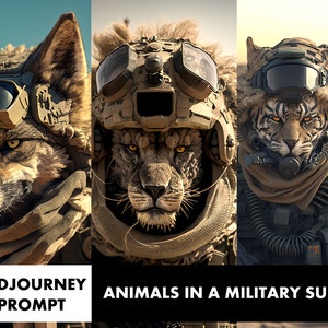 Midjourney prompt for Animals in a Military Suit, Best Midjourney Art Prompt, Best Midjourney Prompt, Customizable, AI art