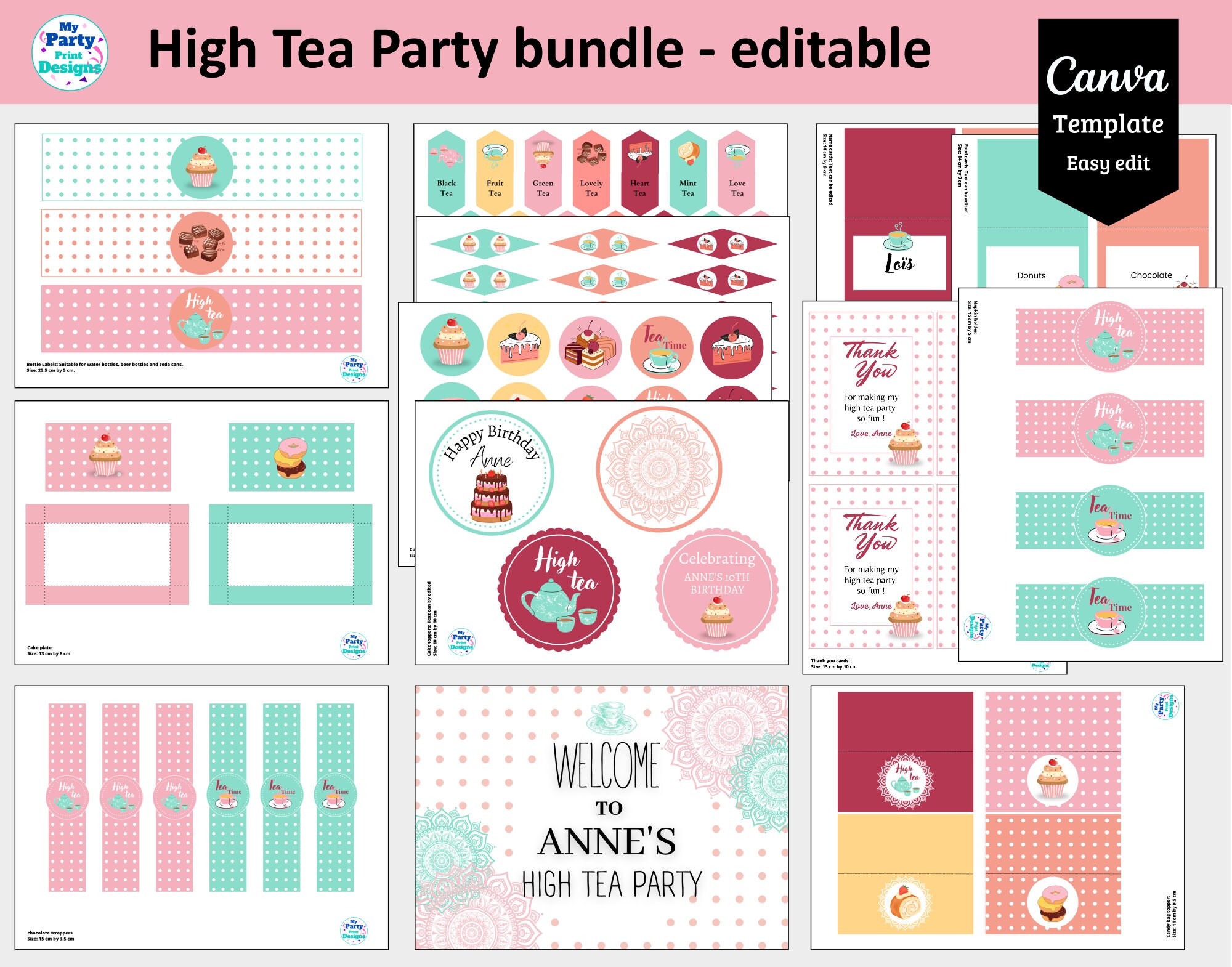 Editable High Tea Party Bundle Printable Tea Party DIY - Etsy