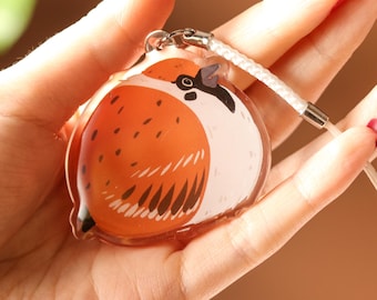 Tree Sparrow Keychain: Double-Sided Epoxy Acrylic Charm