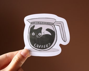 Adesivo in vinile a forma di gatto con scritta "Coffee Cat", accessorio impermeabile per laptop