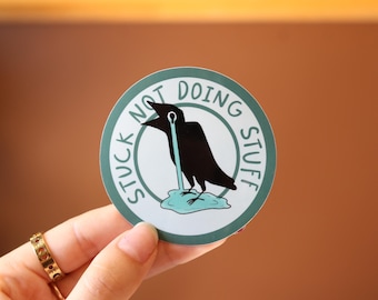 Stuck Crow Vinyl Sticker, Overwhelmed Humor, Laptop Decal