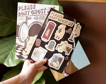 A5 Sticker sheet + Postcard Set: "Please don't ghost me"