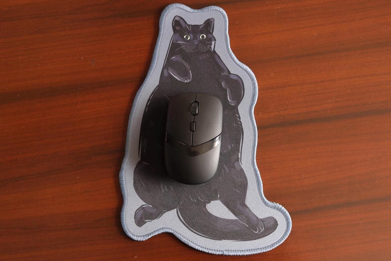 Chonky Orange Katze Mousepad 26 x 15 cm | Rand gesäumt | Rutschfeste Gummiunterseite | Katzenliebhaber Black cat