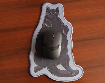 Chonky Schwarze Katze Mousepad 26 x 15 cm | Rand gesäumt | Rutschfeste Gummiunterseite | Katzenliebhaber