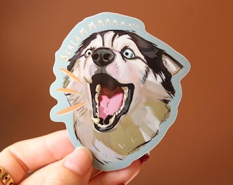 Screaming Siberian Husky Vinyl Sticker - Dog Laptop Decal