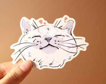 Glückliche schnurrende Katze Aufkleber | Glänzend sterben Schnitt, wasserdicht