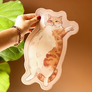 Chonky Orange Katze Mousepad 26 x 15 cm | Rand gesäumt | Rutschfeste Gummiunterseite | Katzenliebhaber Bild 2